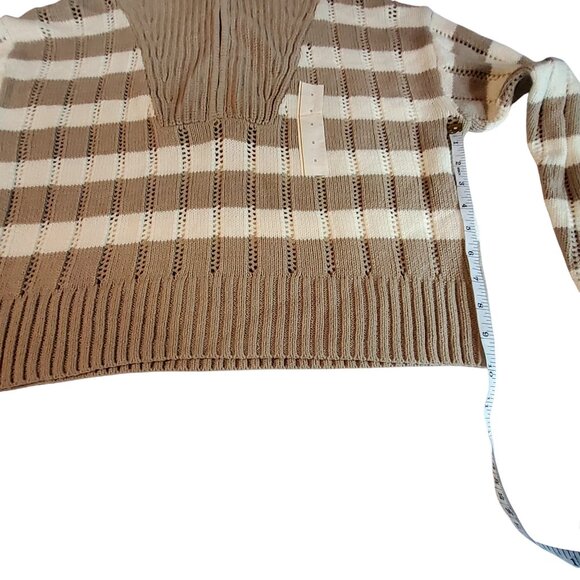 Plaid Mock Neck Sweater By A New Day In Taupe & Cream Acrylic/Cotton Blend Siz S - Picture 11 of 12
